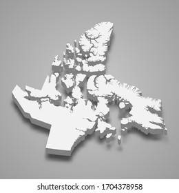 3d map of Nunavut is a province of Canada