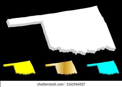 3D map of Oklahoma (United States of America, Sooner State) - white, yellow, blue and gold - vector illustration
