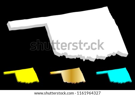 3D map of Oklahoma (United States of America, Sooner State) - white, yellow, blue and gold - vector illustration