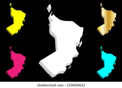 3D map of Oman (Sultanate of Oman) -  white, yellow, purple, blue and gold - vector illustration
