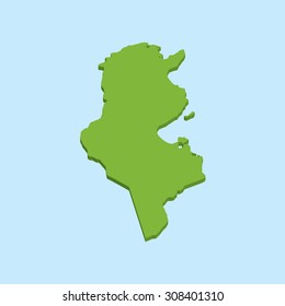 A 3D map on blue water background of  Tunisia