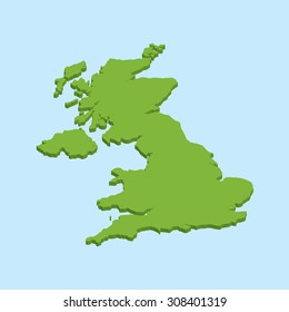 A 3D map on blue water background of  United Kingdom