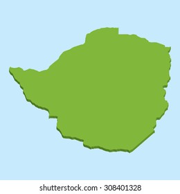 A 3D map on blue water background of  Zimbabwe