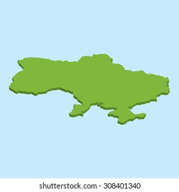 A 3D map on blue water background of  Ukraine