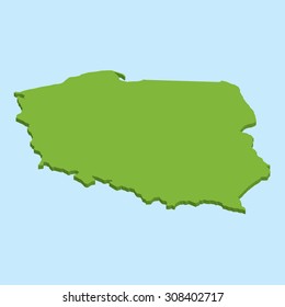 A 3D map on blue water background of  Poland