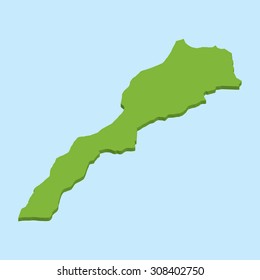 A 3D map on blue water background of  Morocco