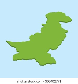 A 3D map on blue water background of  Pakistan