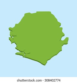A 3D map on blue water background of  Sierra Leone