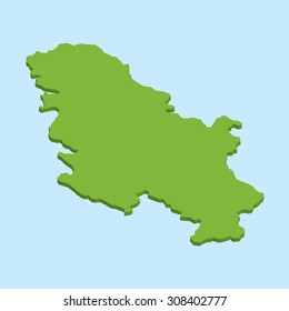 A 3D map on blue water background of  Serbia