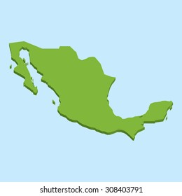 A 3D map on blue water background of  Mexico