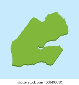 A 3D map on blue water background of  Djibouti