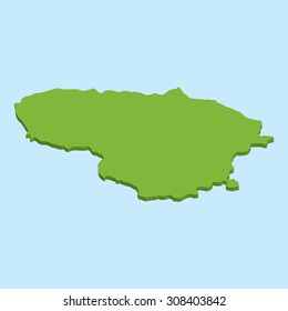 A 3D map on blue water background of  Lithuania
