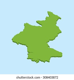 A 3D map on blue water background of  NorthKorea