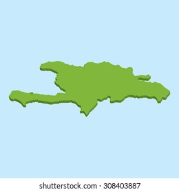A 3D map on blue water background of  DemRepublic