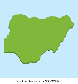 A 3D map on blue water background of  Nigeria