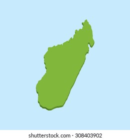 A 3D map on blue water background of  Madagascar