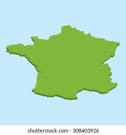 A 3D map on blue water background of  France