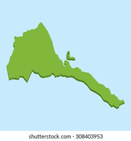 A 3D map on blue water background of  Eritrea