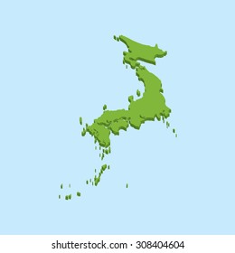 A 3D map on blue water background of  Japan