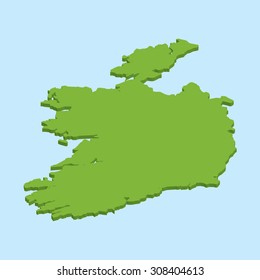 A 3D map on blue water background of  Ireland