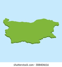 A 3D map on blue water background of  Bulgaria