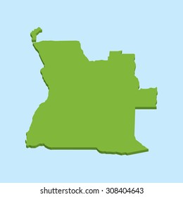 A 3D map on blue water background of  Angola