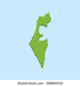 A 3D map on blue water background of  Israel