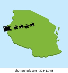 A 3D map on blue water with Santa background of  Tanzania