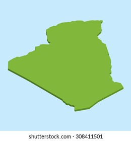 A 3D map on blue water background of  Algeria
