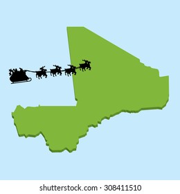 A 3D map on blue water with Santa background of  Mali