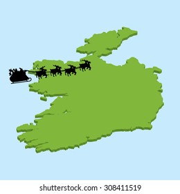 A 3D map on blue water with Santa background of  Ireland