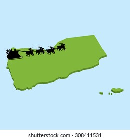 A 3D map on blue water with Santa background of Yemen
