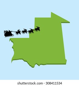 A 3D map on blue water with Santa background of  Mauritania
