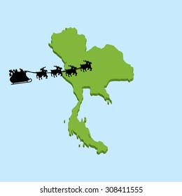 A 3D map on blue water with Santa background of  Thailand
