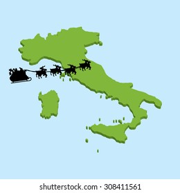 A 3D map on blue water with Santa background of Italy