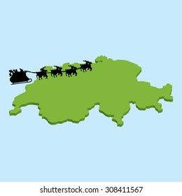 A 3D map on blue water with Santa background of Switzerland