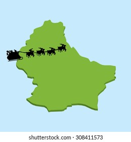 A 3D map on blue water with Santa background of Luxembourg
