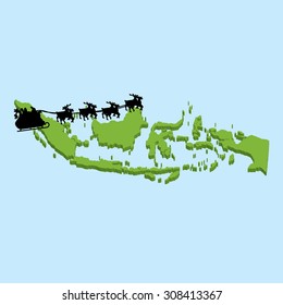 A 3D map on blue water with Santa background of Indonesia
