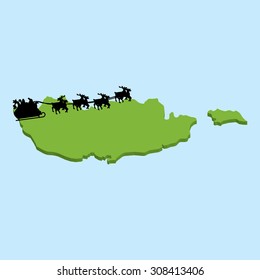 A 3D map on blue water with Santa background of  Cyprus