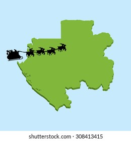 A 3D map on blue water with Santa background of  Gabon