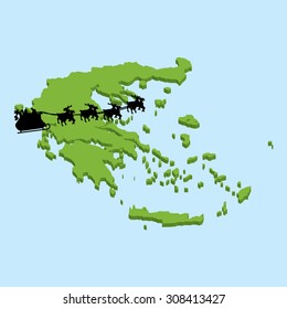 A 3D map on blue water with Santa background of Greece