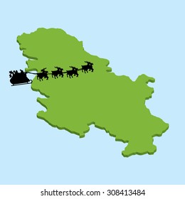 A 3D map on blue water with Santa background of  Serbia