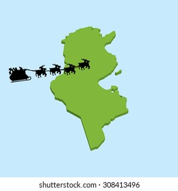 A 3D map on blue water with Santa background of  Tunisia