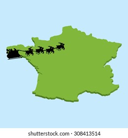 A 3D map on blue water with Santa background of  France