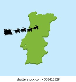 A 3D map on blue water with Santa background of  Portugal