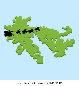 A 3D map on blue water with Santa background of  Hong Kong
