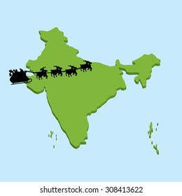 A 3D map on blue water with Santa background of India
