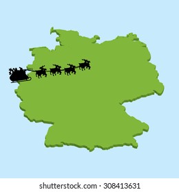 A 3D map on blue water with Santa background of Germany