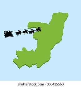 A 3D map on blue water with Santa background of  Congo