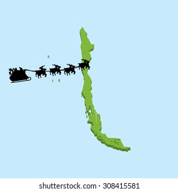 A 3D map on blue water with Santa background of  Chile